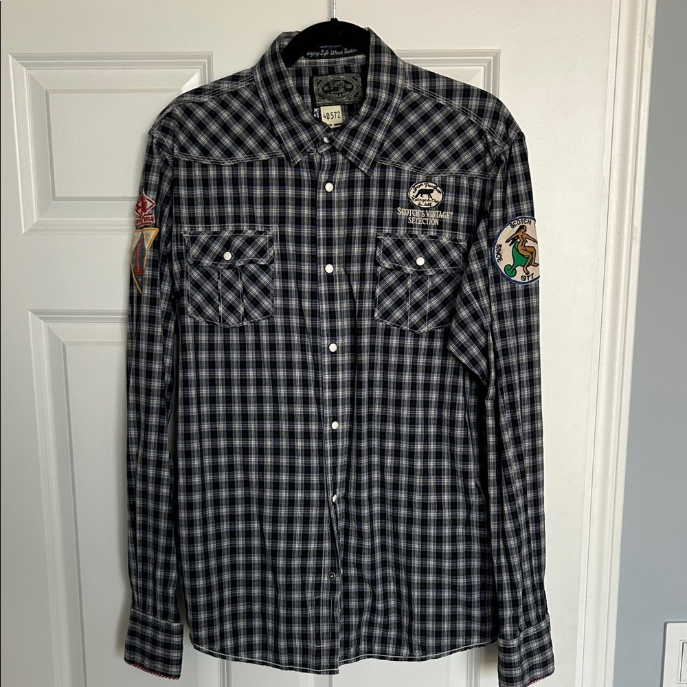 Mens Scotch & Soda Dark Plaid Button-Down Shirt